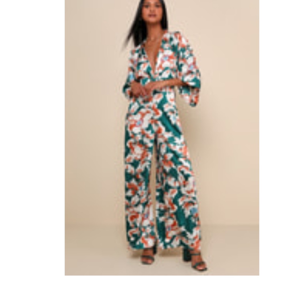 Lulu's Vibrant Floral Jumpsuit in Green and White